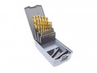 Metal drill set 1.0-13 mm x 0.5 mm 25pcs HSSCo5 TiN with cylindrical shank, FANAR