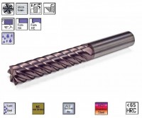 Carbide finishing cutter long 6fl. 45° TiAlN, CERANIT