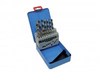 Set of left-handed metal drills 1.0-10 mm x 0.5 mm HSS with cylindrical shank, tin case